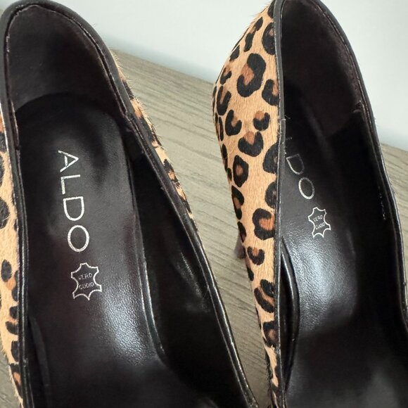 ALDO Leopard Print Hair Material Peep Toe Pumps - Size 8 (38) - Picture 4 of 10